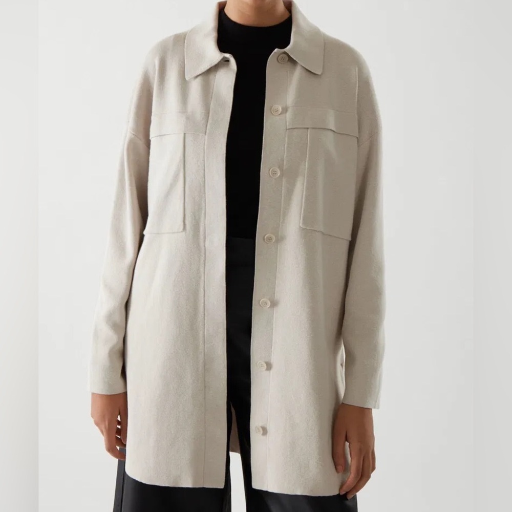 COS Cream Knit Wool Silk Blend Shacket Utility Jacket Minimalist M